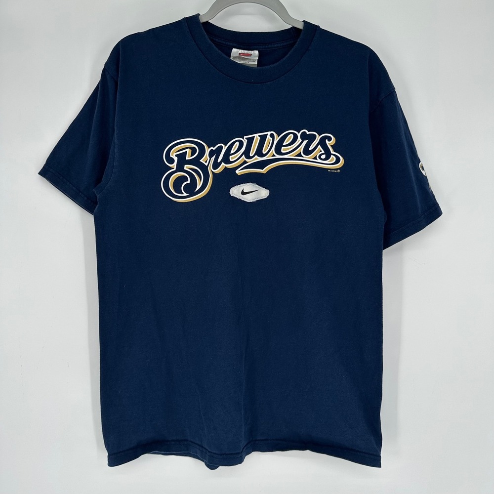 Vintage Y2K Nike Team Milwaukee Brewers MLB T-Shirt Mens Medium Navy Blue 2006